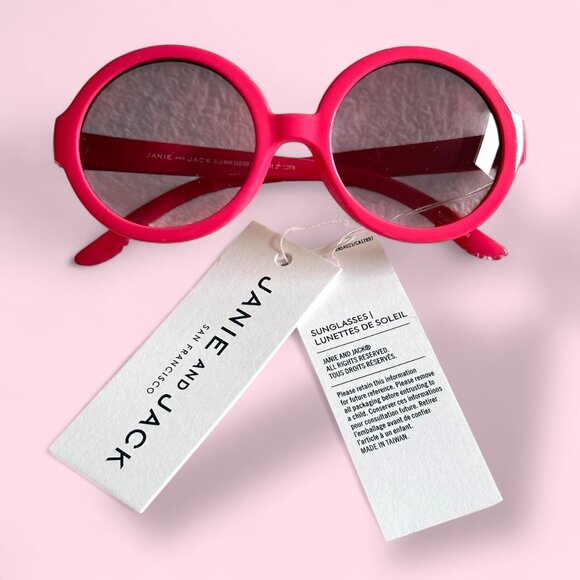 💛 Janie and Jack 💛 Kids Sunglasses Pink Frames Logo at‎ Hinge 2-4 Years - Picture 1 of 4